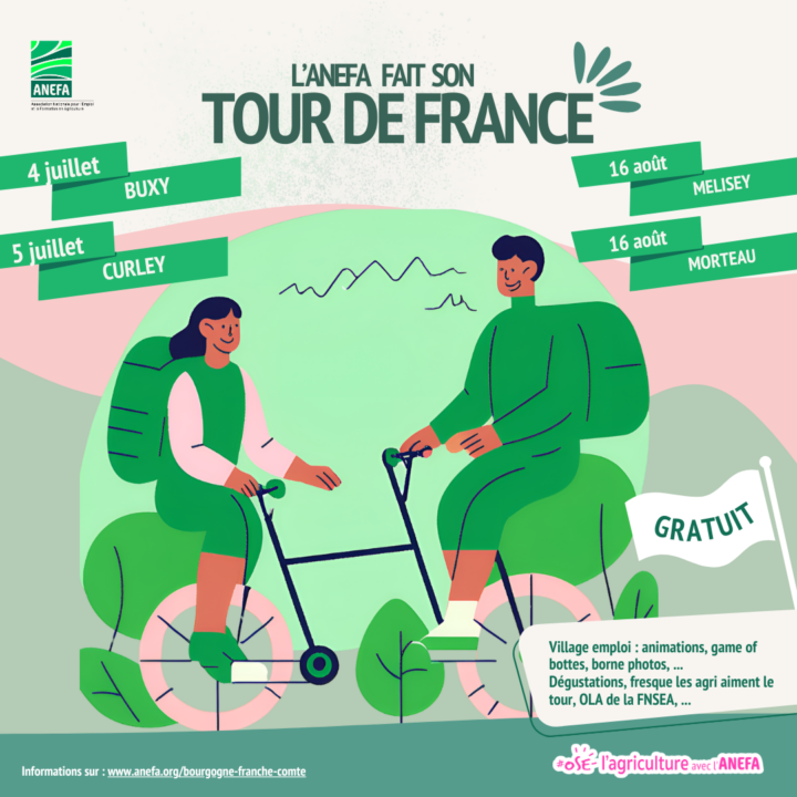 Les ANEFA de BFC présentent lors de 4 étapes du Tour de France : venez nous rencontrez au village agricole !